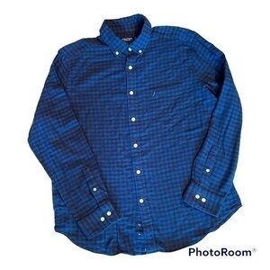 Nautica Blue and Navy Plaid Button-Down Shirt
